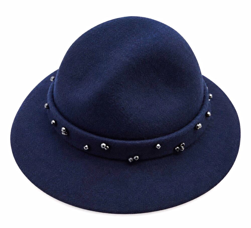 Neiman Marcus 1940s Vintage Women's Black Wool Felt Fedora Hat Studded Wide Brim